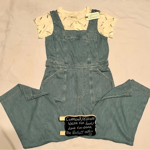 CURRENT/ELLIOTT THE DWELLER OVERALL COLOR JONI SIZE 3 (L) WIDE LEG DENIM. NWT. - Picture 10 of 16